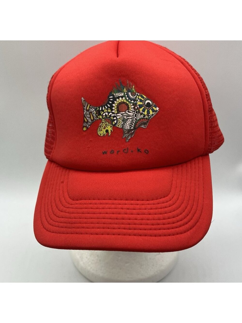 Decky Red Trucker Hat Fish Decal SnapBack